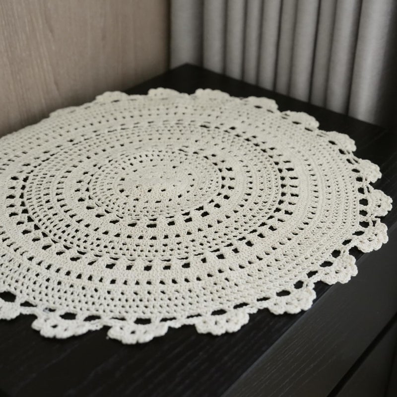 Phantomon Handmade Doilies Crochet Round Cotton Large Lace Placemats Coasters Table Covers, Pack of 4, Beige, 17 Inch - Image 2